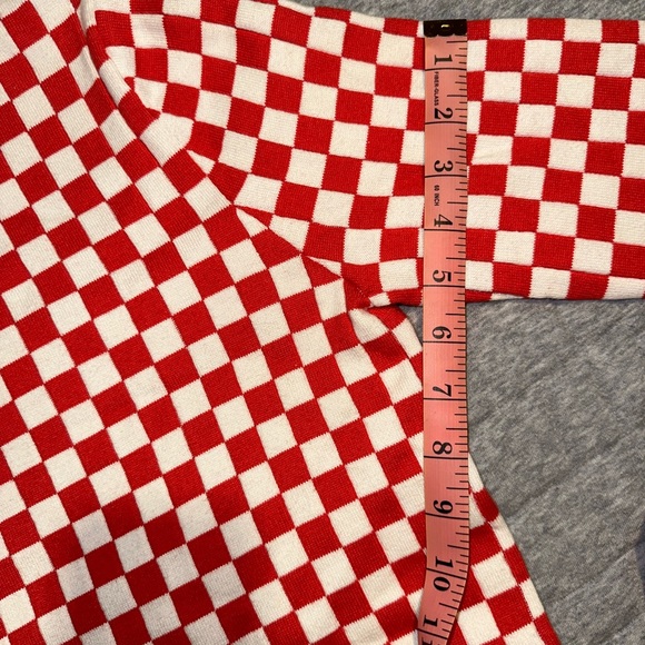 KULE Check Mate Checkered Pullover Sweater Red White Cotton Silk Blend Size XS - Picture 6 of 11